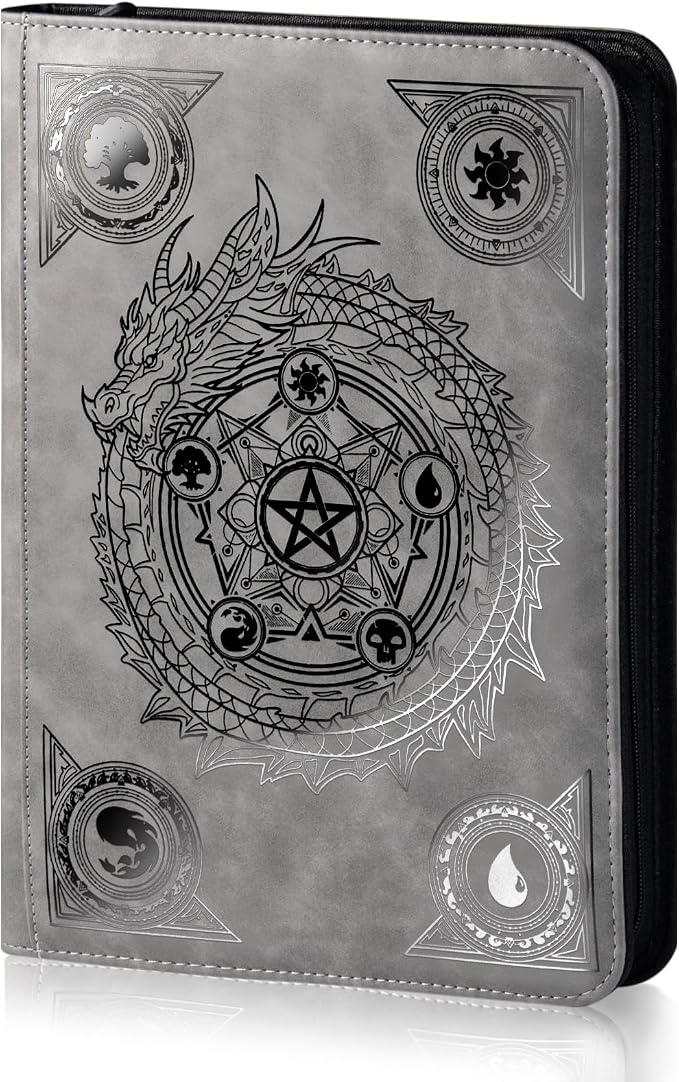 Trading card binder,Ringless Zip laser foiling Binder,540 Double Sided Pocket Collectible Trading Card Albums for YGO,MTG, DTCG,Sport Card, Game Cards (MTG Gray)
