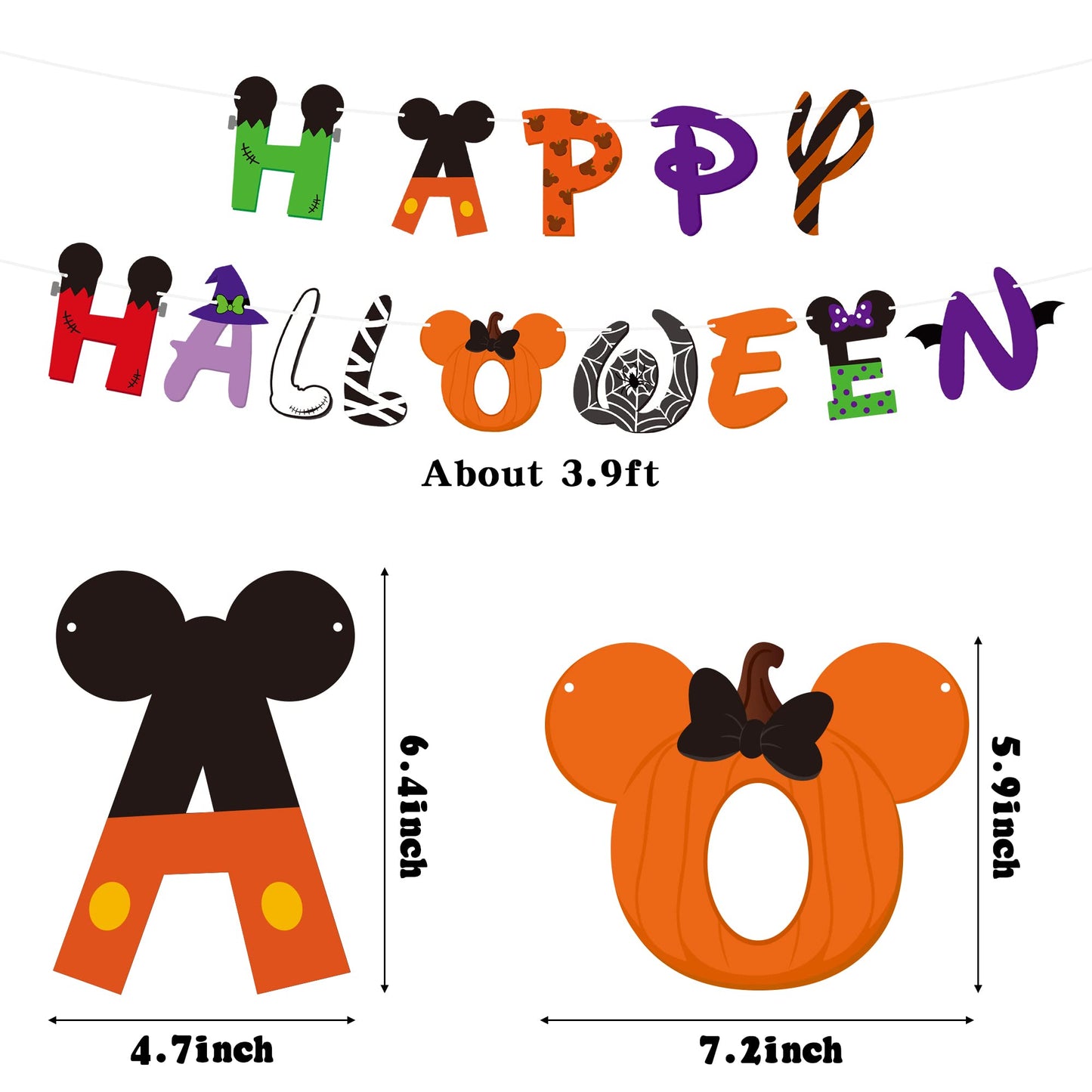 Aginc Beery Mouse Happy Halloween Banners with Hanging Swirls for Kids, Mouse Zombi Spider Elements Hanging Streamers Decors, Halloween Trick or Treat Party Decor Supplies, Halloween Theme Party Decor