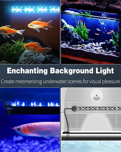 Pawfly 14W Aquarium LED Light 28 Inch 24/7 Fish Tank with Full Spectrum Brilliant White Blue Red Green Lights Multi-Colored LEDs with D/N Mode Single Color Effect Timer and Adjustable Brightness