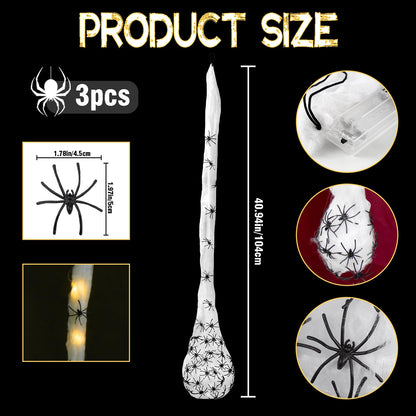 3pcs Halloween Hanging Decorations Spider Egg Sacs - 41 Inch Spider Egg Decoration with Led Lights for Yard Lawn Tree Halloween Party Decorations Indoor Outdoor
