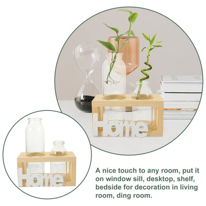 Alipis Glass Vase Set with Wooden Stand for Hydroponic Indoor Plants, Decorative Plant Terrarium Container for Home Décor and Table Centerpieces, Nordic Style Glass Planter, 2pcs