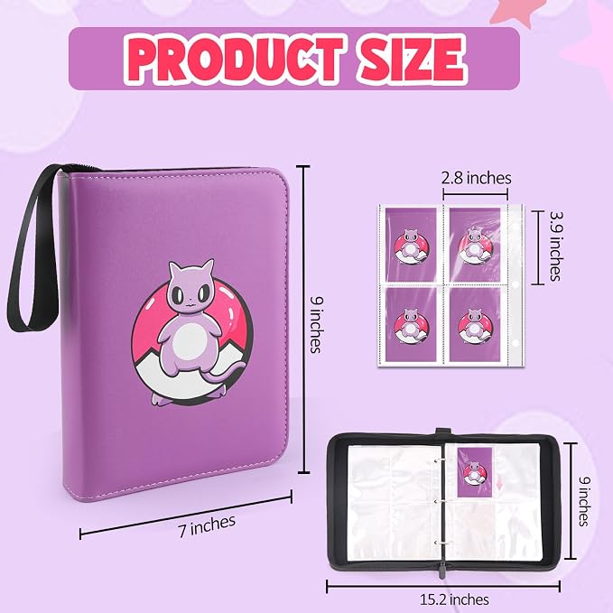 Collectible Trading Card Albums, 400 Card Holders with 50 Removable Sleeves, Portable 4 Pockets Collectible Trading Card Binder, PU Card Collection Binder for MTG, TCG, Sport Card, Game Cards