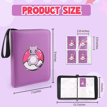 Collectible Trading Card Albums, 400 Card Holders with 50 Removable Sleeves, Portable 4 Pockets Collectible Trading Card Binder, PU Card Collection Binder for MTG, TCG, Sport Card, Game Cards