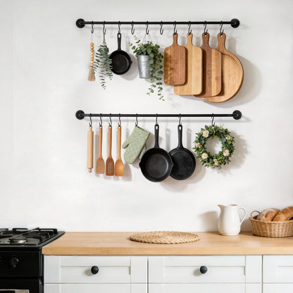 Mkono Mug Holder Wall Mounted Coffee Cup Rack Hanger Modern Metal with 20 Mug Hooks Rustic Utensil Tea Cups Storage Organizer for Kitchen Dining Room Coffee Bar, Set of 2, Black