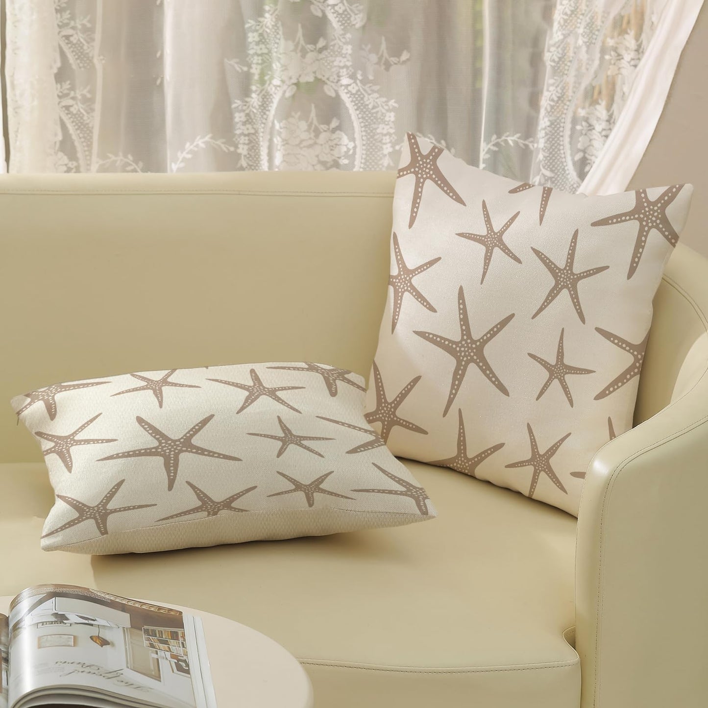 JEFERSO Brown Tan Starfish Pillow Covers 16x16 Set of 2 Coastal Throw Pillows Summer Nautical Ocean Beach Theme Decorative Pillowcase Outdoor Farmhouse Linen Decor Cushion Case for Couch Home Bedroom