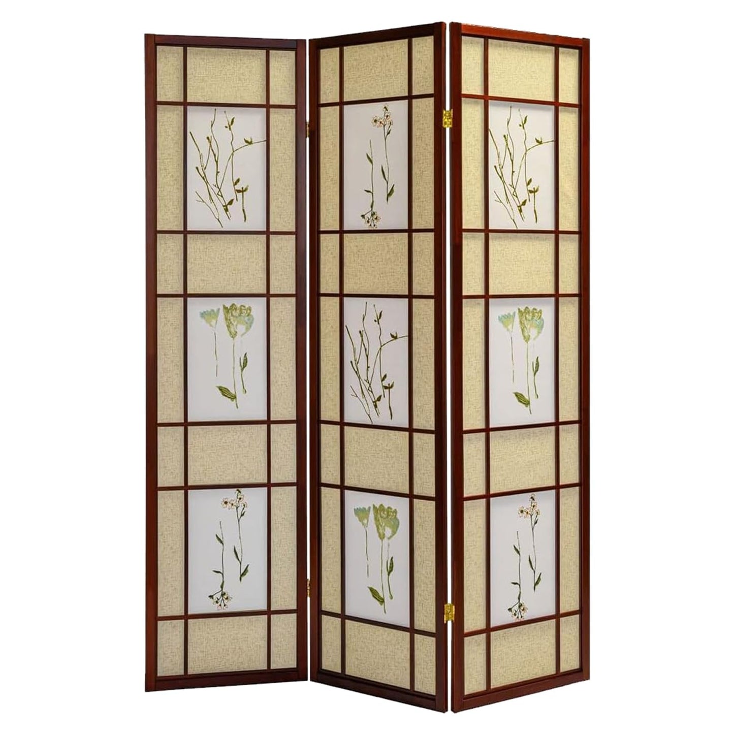 Legacy Decor Room Divider Screen - Freestanding Folding Privacy Screen, Pine Wood Indoor Room Partition, Botanical Floral Wall Divider for Bedroom, Office, Studio, 71 Inch Tall, Cherry - 4-Panel