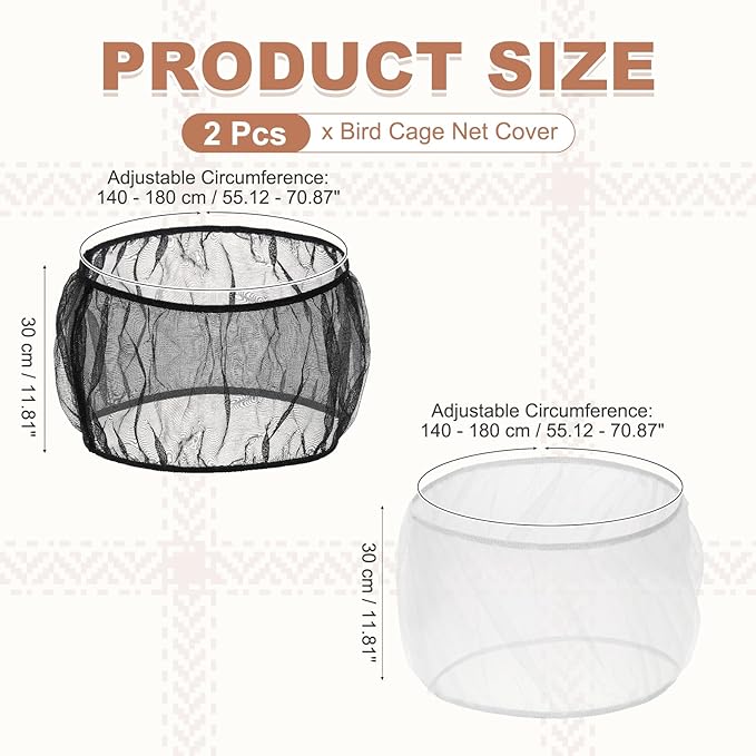 Bird Cage Seed Catcher, Bird Cage Net Cover Seeds Guard, Universal Birdcage Accessories, Black/White, Circumference 55.1"-70.9", Height 11.8" for Parrot Cockatiel Enclosures