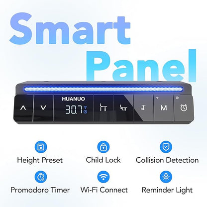 HUANUO AI-Powered Electric Standing Desk with Smart APP, Compatible with Alexa & Google, Adjustable Height, 6 Memory Settings, Sedentary Reminder, Ergonomic Sit-Stand Desk, 32-inch, Black