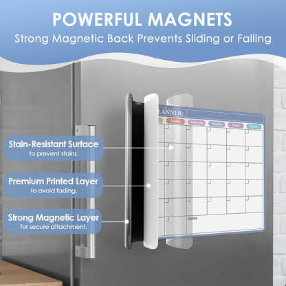 MaxGear Magnetic Calendar for Refrigerator, 16x12 Monthly Dry Erase Fridge Calendar Whiteboard with Stain Resistant Surface, No Ghosting, Reusable Planning Board with 4 Markers and 1 Eraser