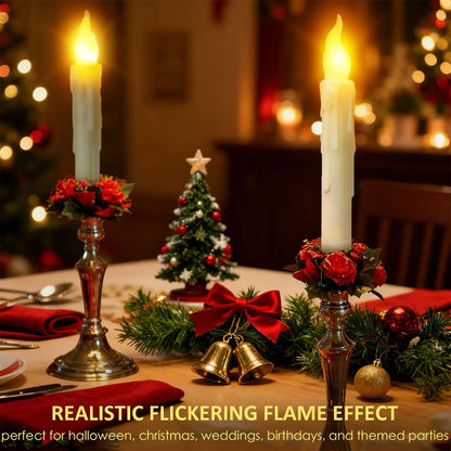 Floating Candles with Magic Wand Remote - 12 Pack Ivory Battery Operated Flickering Hanging Flameless LED Candle Lights,Realistic Taper Candles with String for Halloween,Christmas,Windows,Ceiling