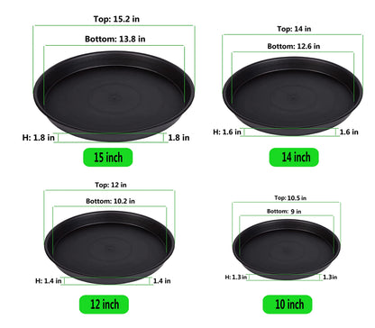 NABAOXUN 8 Pack 10Inch 12Inch 14Inch 15 Inch Plant Saucer Plastic Plant Saucer Drip Trays Plant Saucers for Indoors Outdoor Plant (10+12+14+15 inch) Black