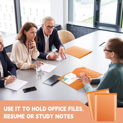 Henoyso 60 Pcs Plastic Folders with Clear Front Pockets Heavy Duty File Folders with 2 Pockets and Card Slot for Student Communication School Office Presentation Report (Orange)