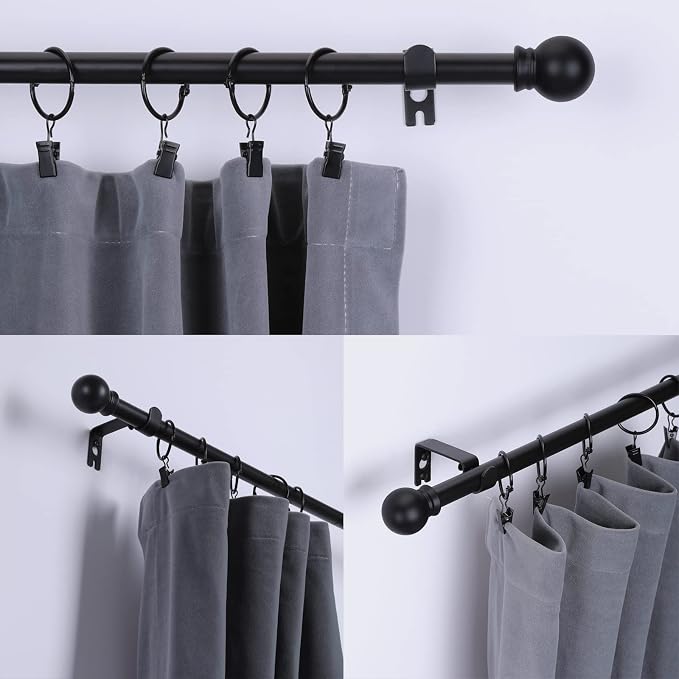 Thestoa 2 pack Black Curtain Rods for Windows 48 to 92 inch, Adjusts Length by Splicing, 5/8" Diameter Matte Black Small Curtain Rods for Bedroom, Living Room, Kitchen, Outdoor, Farmhouse