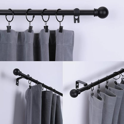 Thestoa Curtain Rods for Windows 30-62 Inch, 5/8" Matte Black Curtain Rods, Stainless Steel Small Curtain Rod for Bedroom, Living Room,Kitchen,Farmhouse, Outdoor Curtain rod Black