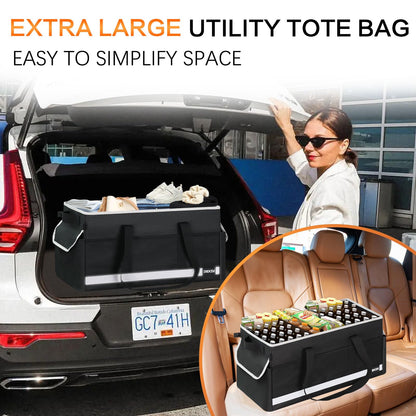 DSDCDJ Upgrade Extra Large Utility Tote Bag with Reflective Strip, Standing Reusable Grocery Bags with Hard Bottom & 4 Sided Reinforced, Collapsible Utility Tote with Handles for Shopping, Beach, Car