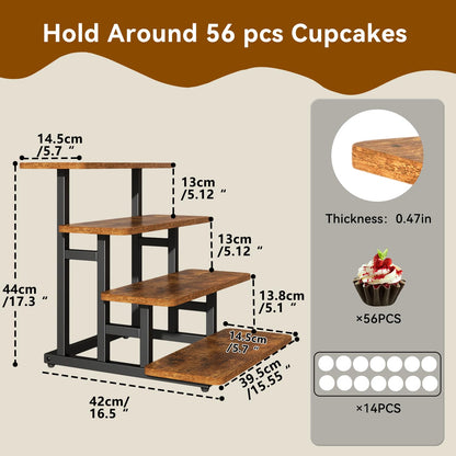 IBUYKE 4 Tier cupcake stand, Set of 2,Wooden Risers Display Stands Serving Trays,Tiered Display Stand,Dessert Table Display for Party,Afternoon Tea,Rustic Brown UTLJ018H-2