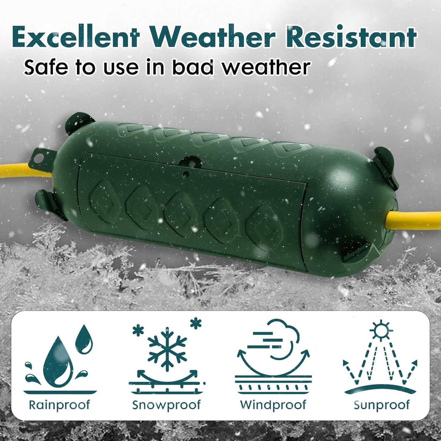 PALARINE 6Pack Green Outdoor Extension Cord Cover IP44 Waterproof, Weather-Resistant Electric Cord Cover, Outdoor Plug Holiday Lights Protector for Halloween, Christmas Lights