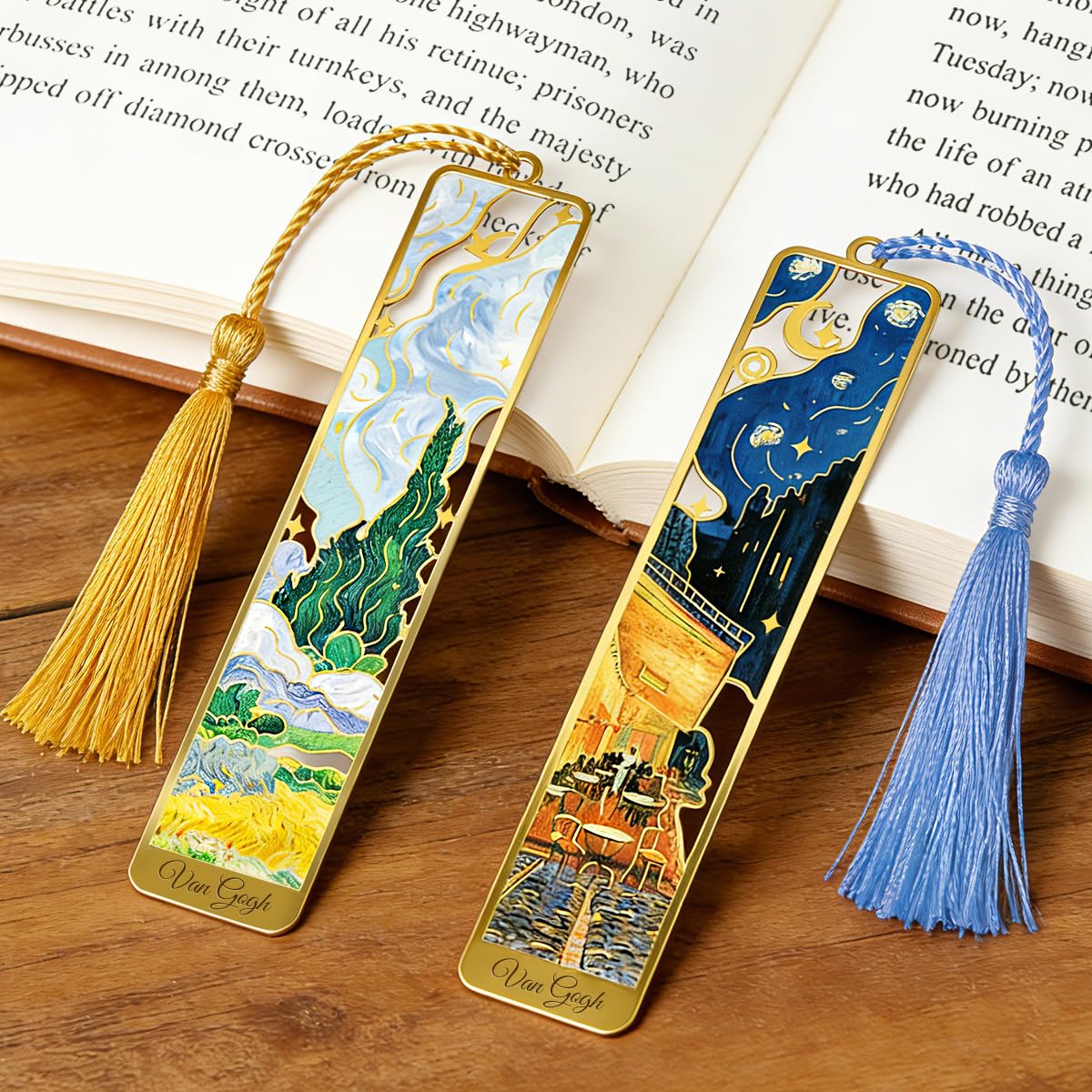 KInsound 8pcs Metal Bookmarks with Tassel, Golden Van Gogh Monet Oil Painting Theme Cute Book Markers for Reading Women, Men, Kids, Book Lovers, Reading Accessories Gifts for Book Lovers