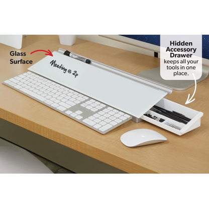 Quartet Glass Dry Erase White Board, Desktop Computer Pad for Notetaking, 18" x 6" Whiteboard, Clean Erase Surface with Storage, 1 Dry Erase Marker, White Surface (GDP186)