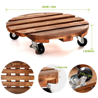 HOHY 2-Pack 12" Plant Caddy Plant Stand with Wheels Heavy Duty Wood Rolling Plant Stand with 2 360° Lockable Wheels,Indoor Outdoor Plant Roller for Large Planters, Flower Pot, Patio