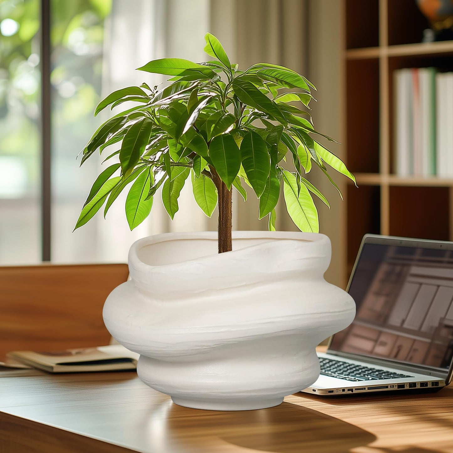 Teagas Ceramic Plant Pots Bonsai 10.6 Inch - Flower Pots for Indoor Plants, Large Plant Pots with Drainage Hole, Decorative Planter Outdoor Flower Pot for Office, Gift for Men Women, White