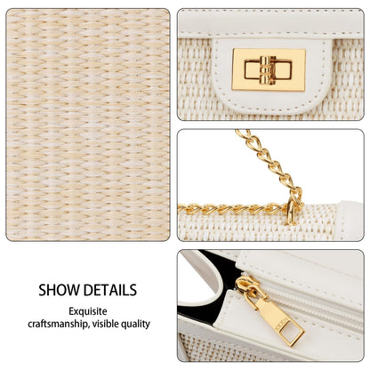 KKXIU Women Small Straw Beach bag Crossbody Bag Summer Shoulder Bag Beach Handbag Vegan Leather Purse (Beige)