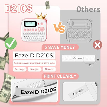 Pink Label Maker Machine with-Tape, Portable Kids Label Maker, QWERTY Keyboard Labeler Handheld, D210S Easy Labeler with Multiple Fonts Frame Barcode for Home Office School Supplies