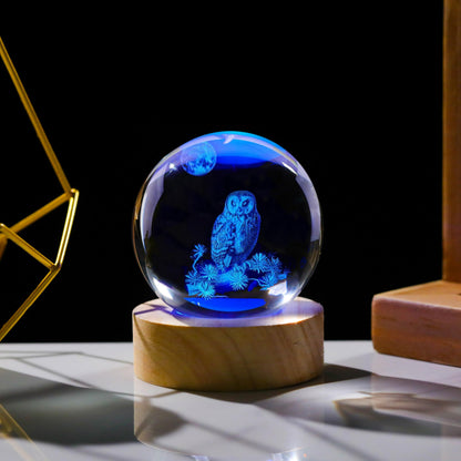 3D Owl Crystal Ball 60mm - Figurines Decor Glass Animals for Women, Room Birthday Gift for Best Friend Lovers, Keepsake Paperweight