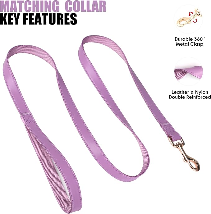 PET ARTIST Soft PU Leather Dog Collar and Leash Set, Bright & Stylish 5FT PU Leather Leash and Collar Set, Durable Pet Collars with Quick Release Metal Buckle for Small Dogs,Purple,S(9"-14")