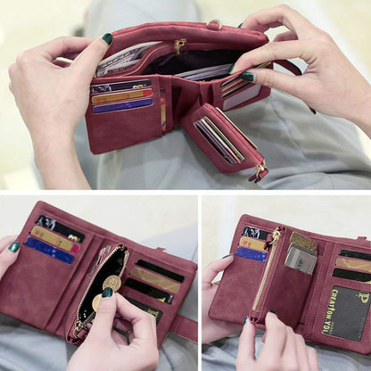PofeeXIO Womens Small Bifold Leather Wallets RFID Ladies Wristlet with Card Slots id Window Zipper Coin Purse (Purple)
