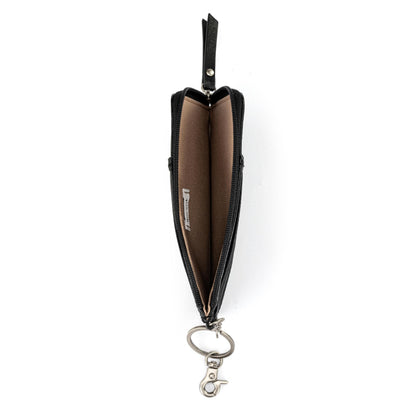 The Sak Iris Wallet in Leather, Elevated Card Holder with Keychain, Black Leaf Embossed II