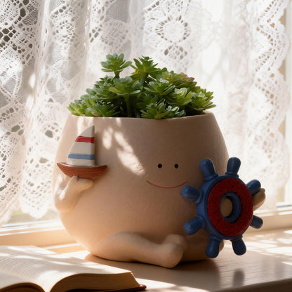 NINIPAPA Face Planter Pot Cute Smiley Head Plant Pot for String of Pearls Plants Funny Flower Pots with Drainage Hole for Indoor Live Succulent Plants, IdeaI Gifts for Mother's Day Birthday