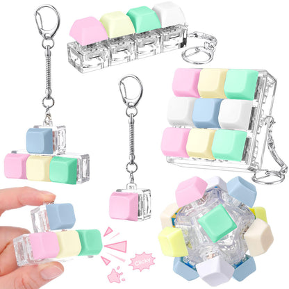 Halloscume 5 Pcs Keyboard Adult Fidget Clicker in 5 Styles Keyboard Fidget Keychain Cube Mechanical Key Button Clicker Stress Relief Gift for Office Home Pass Time(Mix Colors)