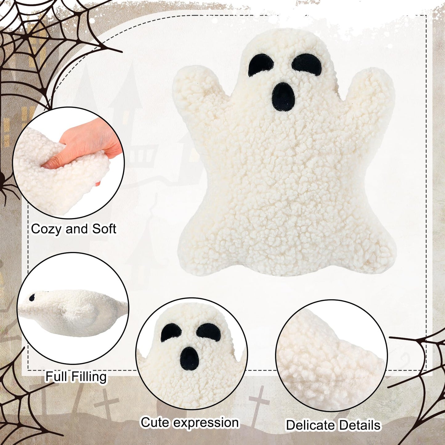 Shappy 3 Pcs Halloween Ghost Throw Pillows Cute Soft Throw Decorative Pillows for Halloween Decorative Home Bed Sofa with Ghost Decor Cushion