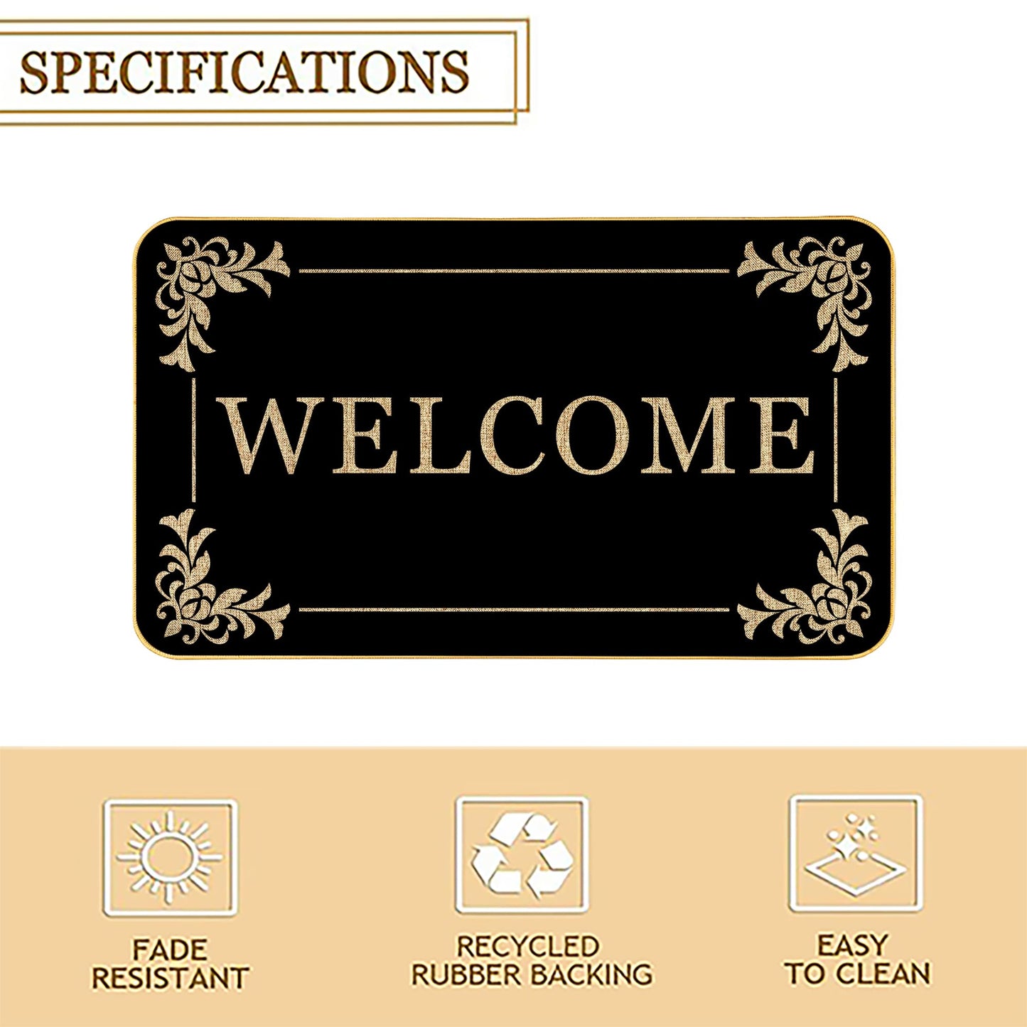 Welcome Mats Duty Sturdy Front Door Mat for Home Entrance Indoor and Outdoor, Garage and Garden Outside Entryway Floor Mat, Non Slip, Fade Resistant, Easy Clean 17 x 29 Inch (Black)