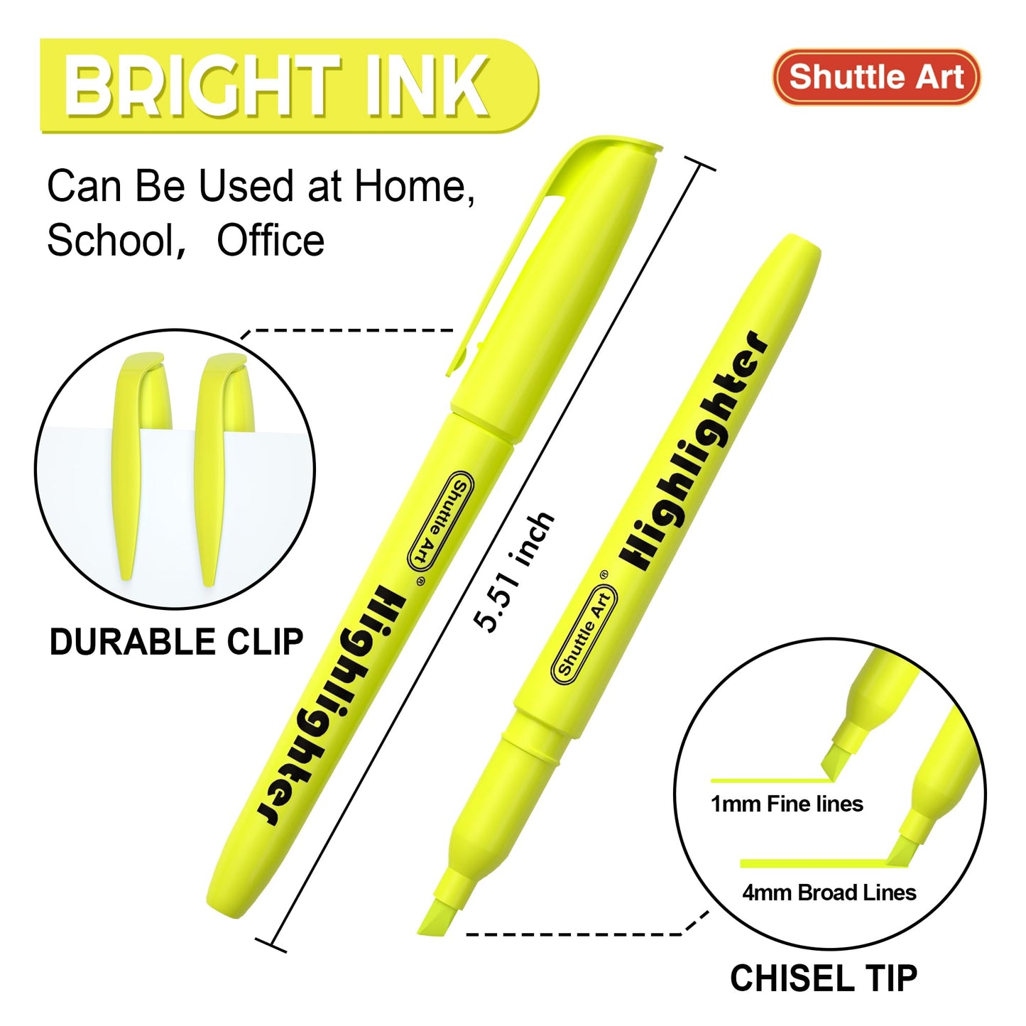 Shuttle Art 144 Pack Highlighters, Yellow Highlighter Pen Bulk with Versatile Chisel Tip Dry-Quickly Non-Toxic Highlighter Markers for Adults Teachers Students Highlighting in Home School Office
