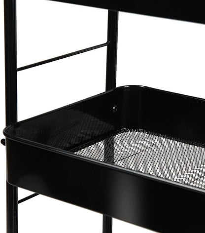 SUNLPH 3-Tier Rolling Utility Cart with Stopper Caster Wheels and 4 Hooks, Easy Assembly, for Kitchen, Bathroom, Living Room, Office (17.7”L x 12.2”W x 29.1”H, Black)