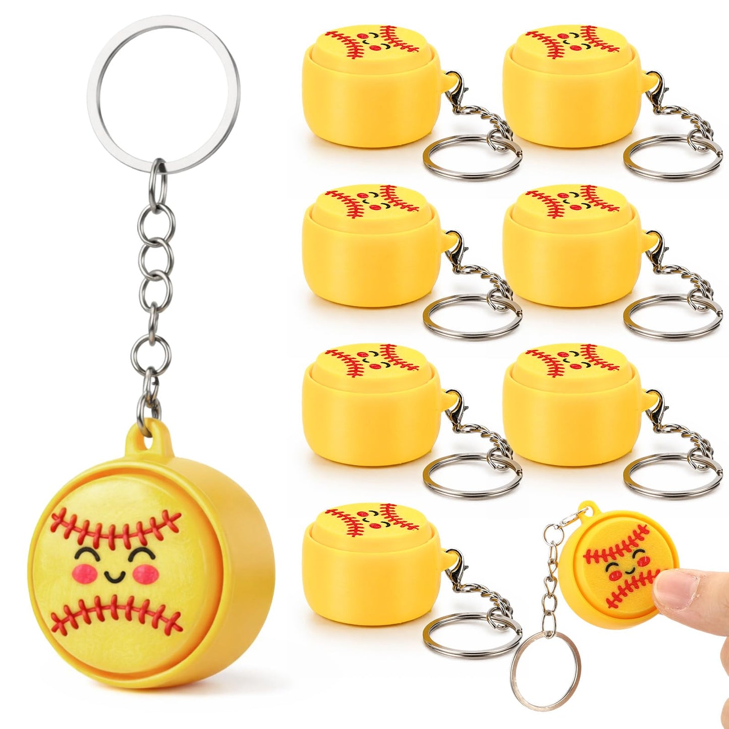 Kenning 12 Pcs Softball Clicker Fidget Keychain Bulk 3D Printed Clicker Fidget Toys Stress Relief Softball Party Faovrs Senior Night Gifts for Team Birthday Goodie Bag Stuffers Sport Lover Gifts
