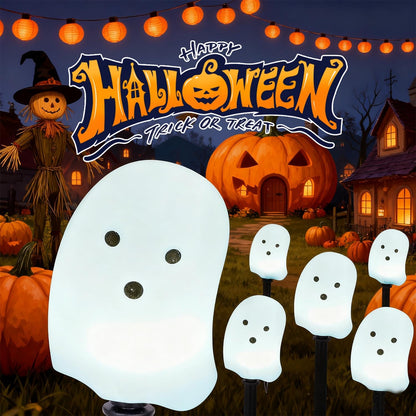 Halloween Solar Lights for Outdoor Decorations, 5 Pack Ghost Pathway Lights, Solar Ghost Lights for Garden, Yard, Party Halloween Decor（Dull）