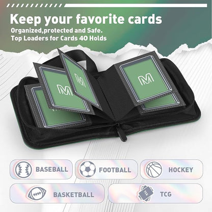 1 Pocket Toploader Binder Holds 40 Cards with 20 Sleeves Collectible Trading Card Album, for 3x4 Toploaders Hard Cases for TCG, MTG, Sports, Baseball, Football, Small Sports Card Book (1Dark Green)