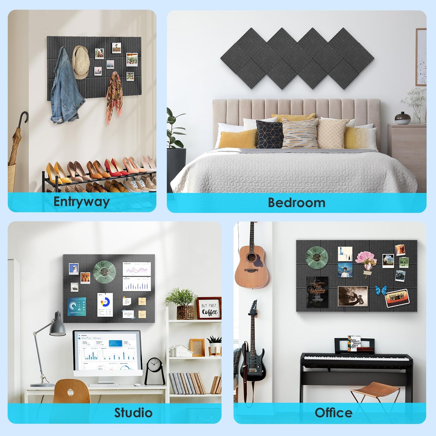 Bulletin Board 47" X 24" Cork Boards for Wall Alternative 8 Pack Grey Fine-Stripe Felt Bulletin Board 48 Safe Adhesive 35 Push Pins for Office School Home Room Decor
