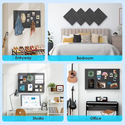 Bulletin Board 47" X 24" Cork Boards for Wall Alternative 8 Pack Grey Fine-Stripe Felt Bulletin Board 48 Safe Adhesive 35 Push Pins for Office School Home Room Decor