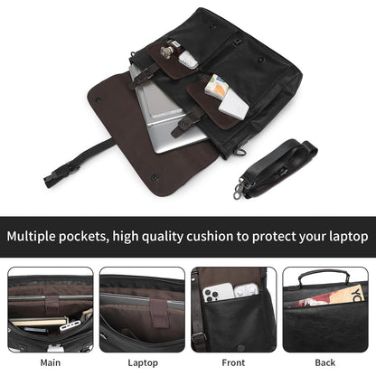 Leather Messenger Bag for Men,15.6 Inch Vintage Mens Laptop Bag Water Resistant Business Travel Briefcase Satchel Work Computer Bag Black