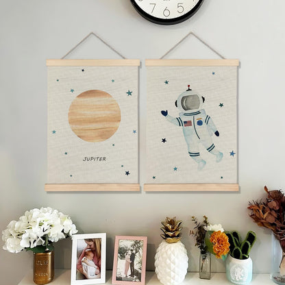 BearCake Spaceman Nursery Canvas Wall Decor Art Poster Hanger Frame, Space Prints Framed Wall Decor for Classroom Toddler Boys Room Nursery Playroom, 12x16 Inch Set of 2