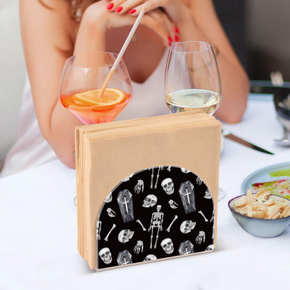 YNNALE Gothic Skull Skeleton Coffin Black Napkin Holder for Table Acrylic Cocktail Napkin Holders Decorative Tissue Dispenser Vertical Napkin Holder for Home Decor Kitchen Dining