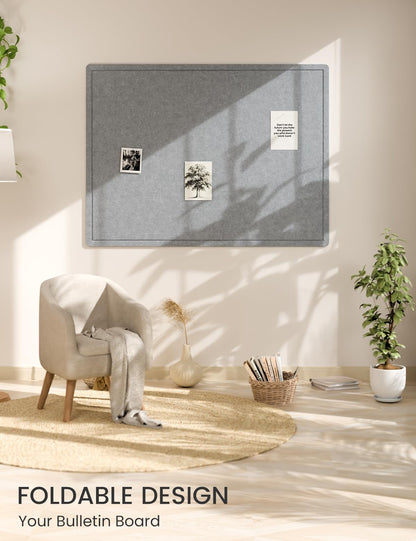 Fluxynara Large Bulletin Board, 47.2" x 35.4" Cork Board Alternative with 24 Safe Removable Adhesive Tabs, Foldable Felt Pin Board for Home Office, Classroom, Bedroom,Entryway for Walls—Blue Gray