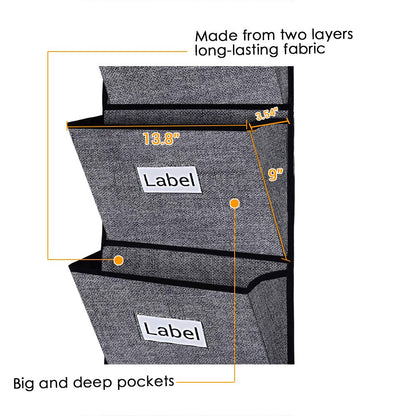 homyfort Over the Door File Organizer Hanging File Folders, Wall Organizers and Storage for Mail, Magazine, Notebooks, Planners, Office, Classroom, 5 Extra Large Pockets (Black with Pattern)