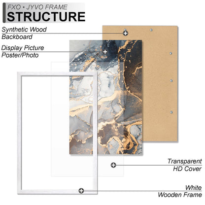 Fxojyvo Engineered Wood 14x24 Picture Frame Set of 3, White Frame for 14 x 24 Inch Picture Poster Photo, Light Weight 14 by 24 Frame with Wood-grain for Wall - 3 Pack/White/14 x24