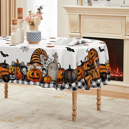 Horaldaily Halloween Tablecloth 60×84 Inch Oval, Ghost Pumpkin Washable Table Cover for Party Picnic Dinner Decor