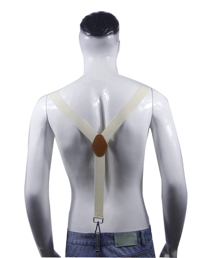 Cedrainy Suspenders for Men 3 Swivel Hooks 1.4 Inch Wide Adjustable Elastic Braces with Heavy Duty Belt Loops (Off-White)